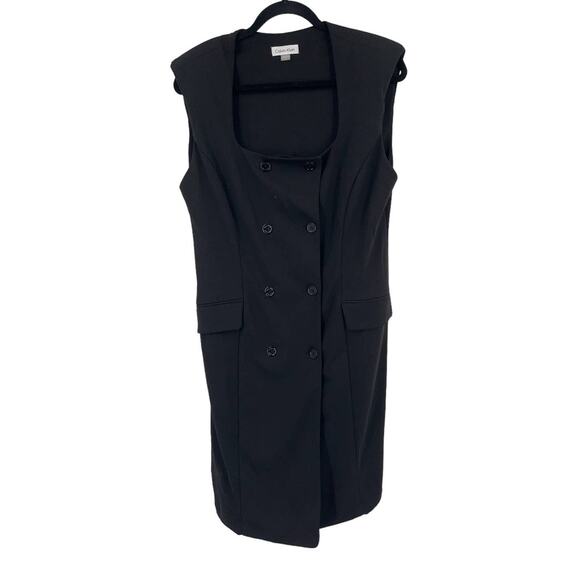 Calvin Klein Dress square neck double breasted sheath sleeveless black size 12 - Picture 1 of 4